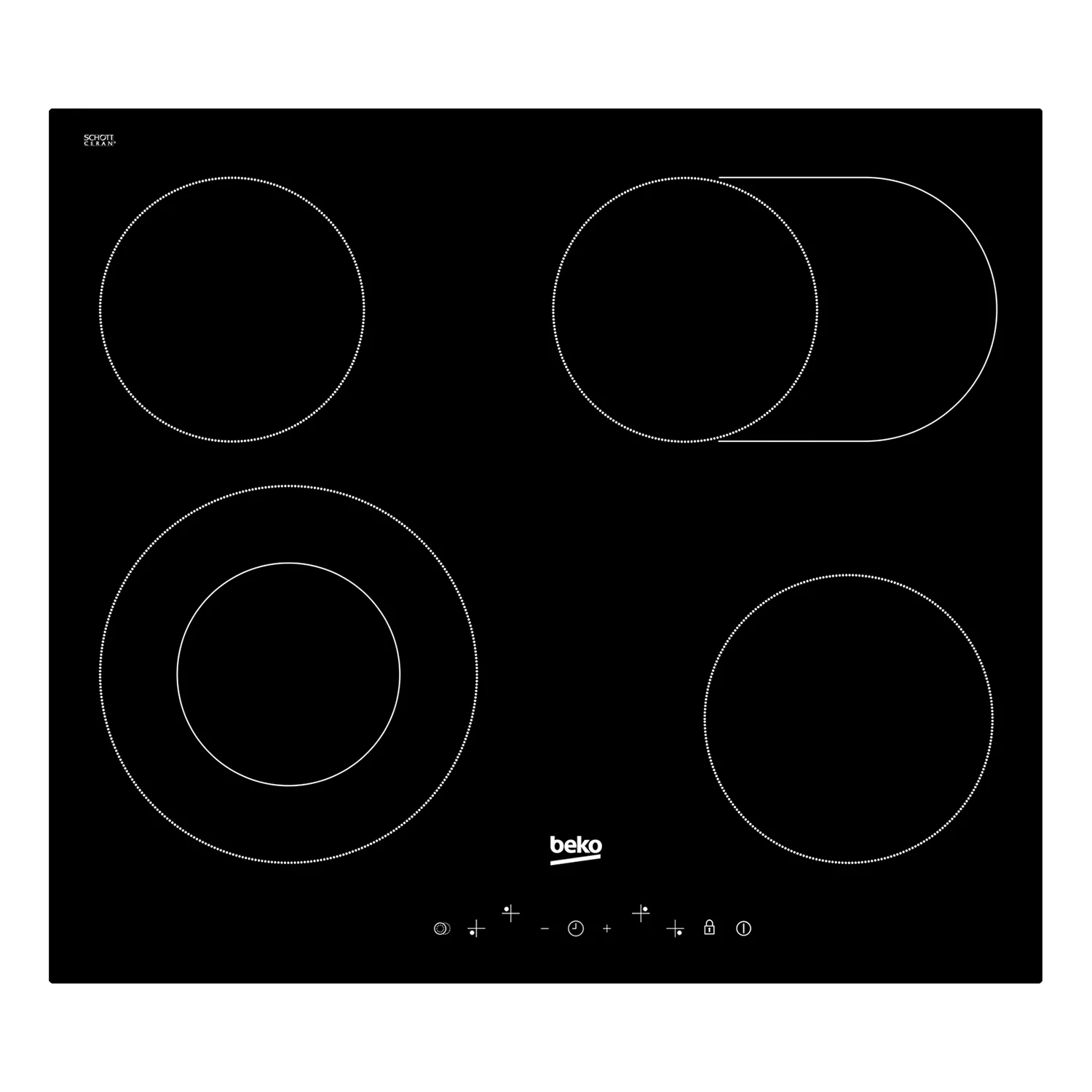 Ugradbena staklokeramička ploča za kuvanje sa proširivim zonama za kuvanje.