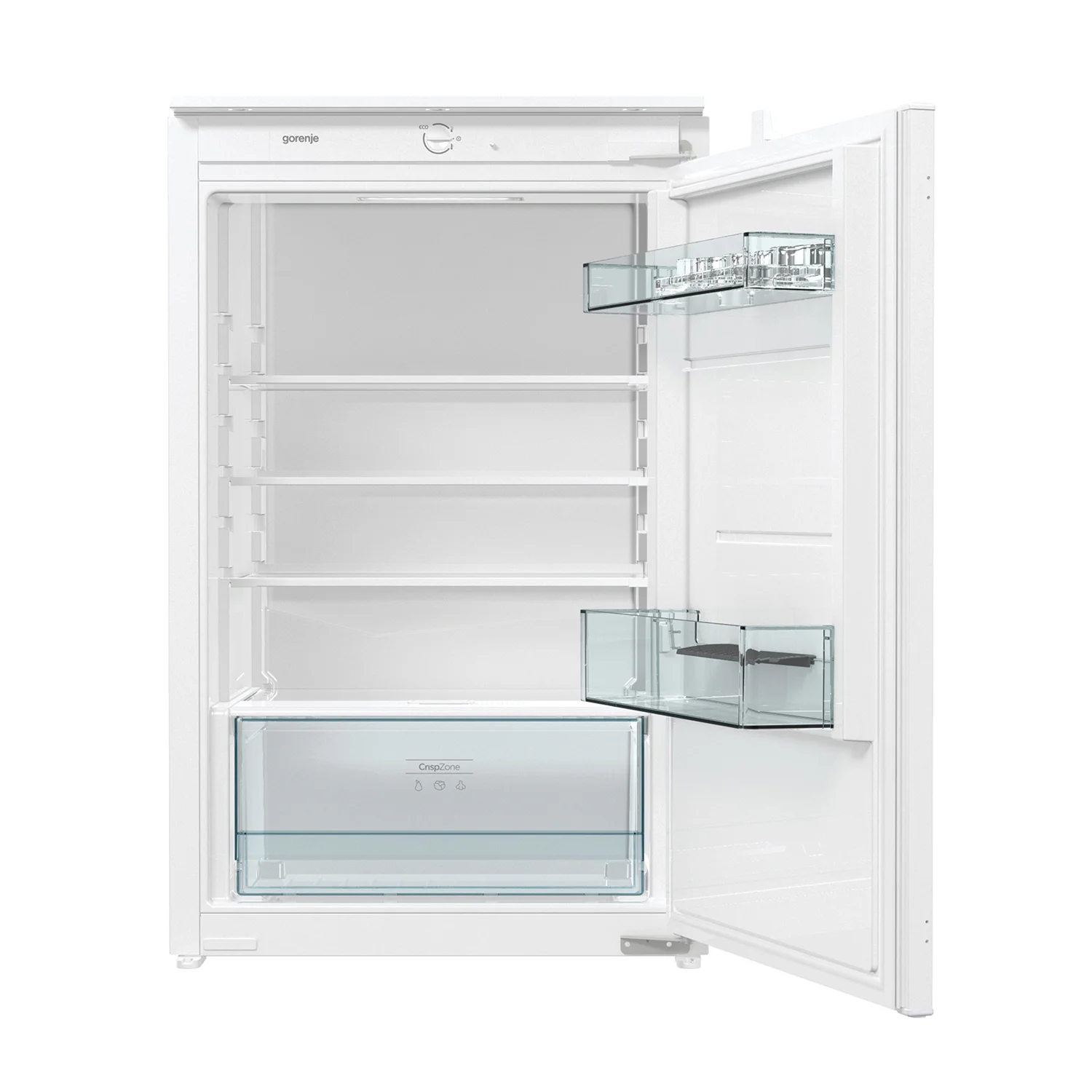 Ugradbeni frižider srednje veličine sa ladicom za odlaganje voća i povrća.