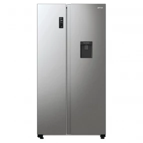 Sivi side by side frižider sa točilicom za vodu i unutrašnjim ledomatom.