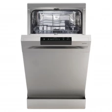 Samostojeća siva mašina za pranje posuđa, kapaciteta 9 kompleta posuđa.